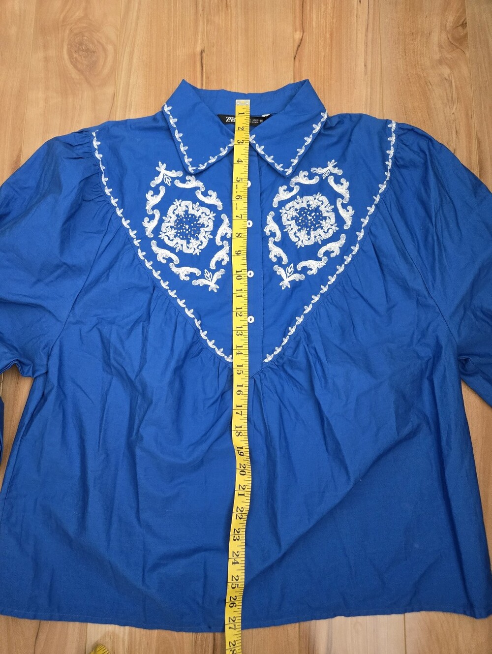NWT Zara Royal Blue Embroidered Western Yoke Blouse Oversized Boho Top Size Smal - Picture 8 of 10